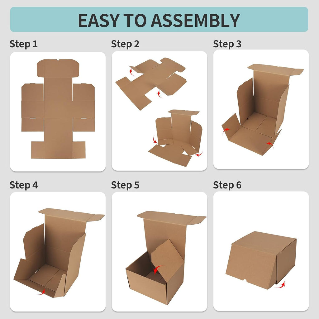 10x8x6 Shipping Boxes, 15 Pack Brown Kraft Folding Mailer Boxes, 3-Ply Corrugated Cardboard Box Mailers for Small