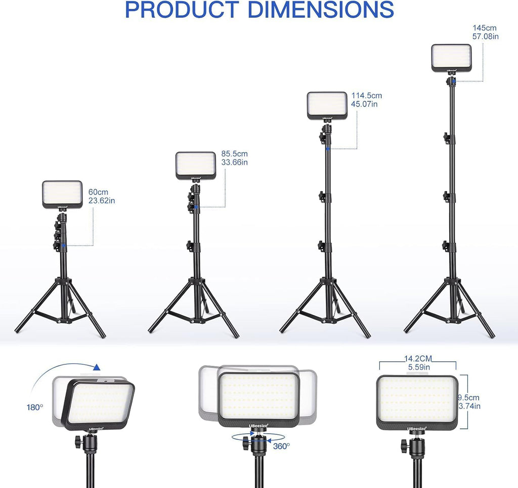 LED Video Light Kit, 2Pcs Dimmable Continuous Portable Photography Lighting with Adjustable Tripod Stand & 5 Color