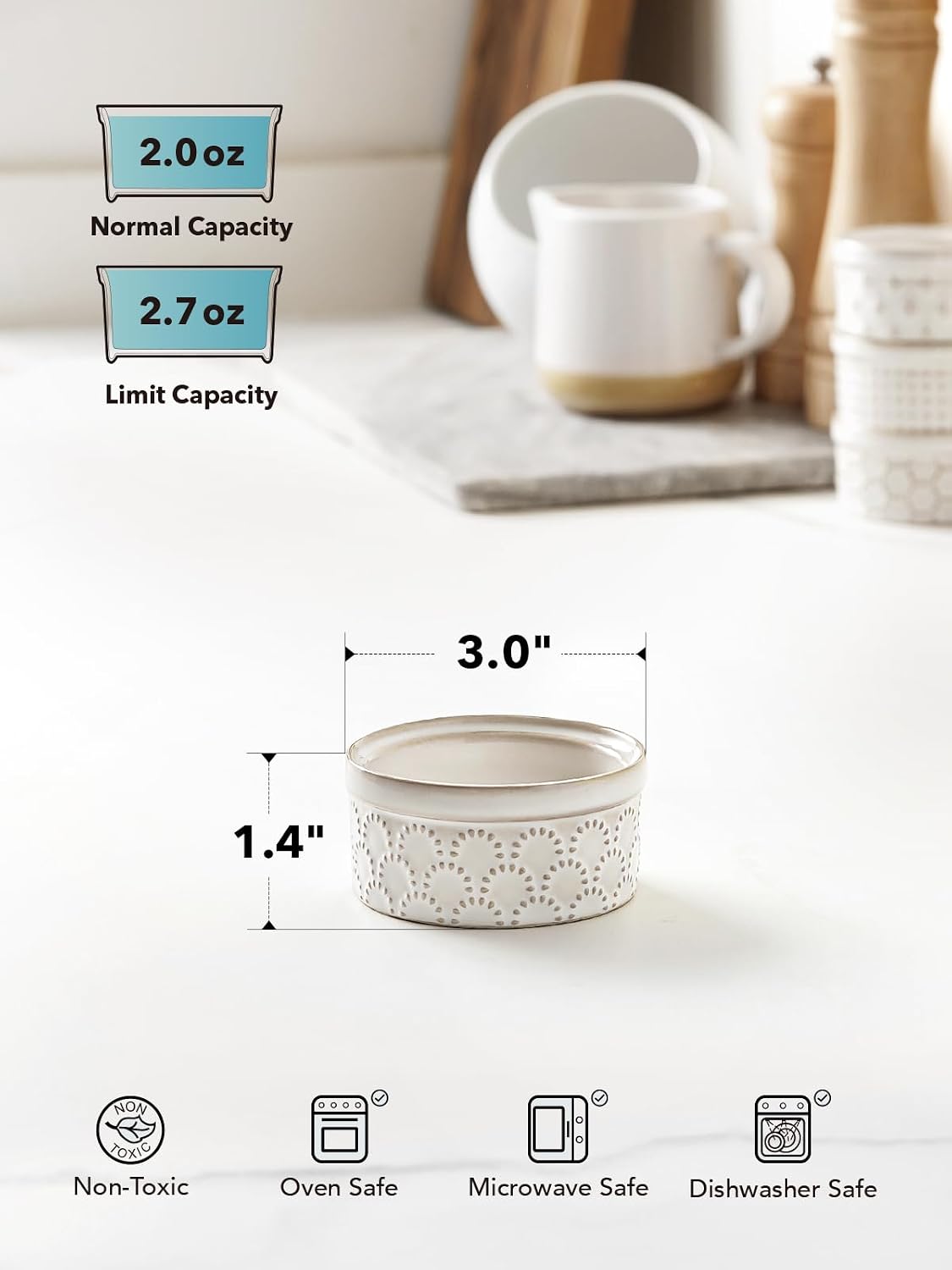 Sauce Cups 2 oz for Charcuterie Boards, Set of 4, Arctic White