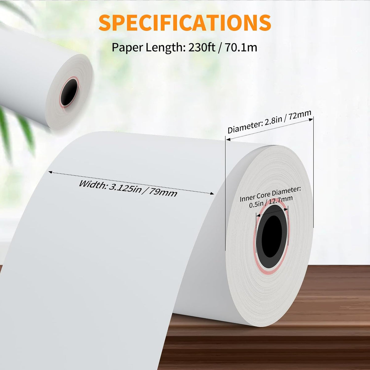 3 1/8'' x 230ft' Thermal Paper Receipt 10 Rolls, Receipt Paper POS Cash Register Paper for Credit Card Machine Square
