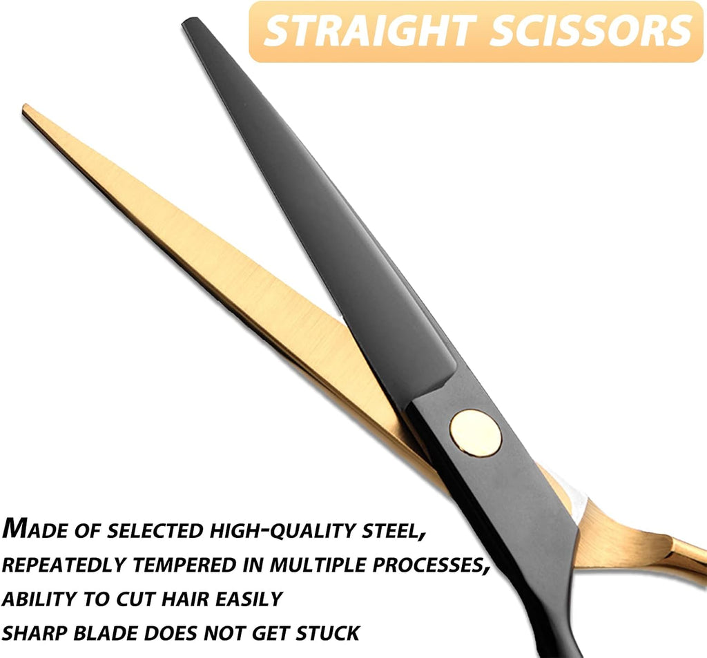 Black Gold Professional Hair Cutting Scissors - Stainless Steel Barber Thinning Shears - Multifunctional Straight and