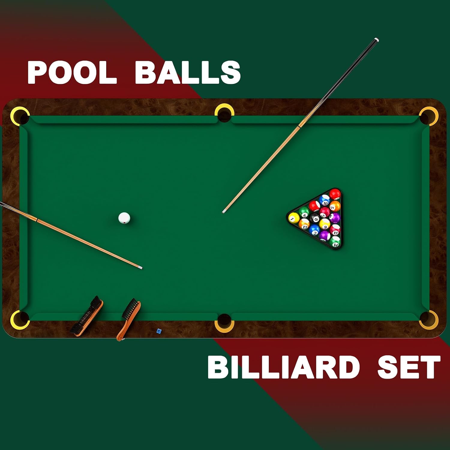 39 Pcs Premium Pool Table Accessories Set Billiard Set | 6 Cue Sticks, 16 Billiard Balls, Triangle, Diamond Racks