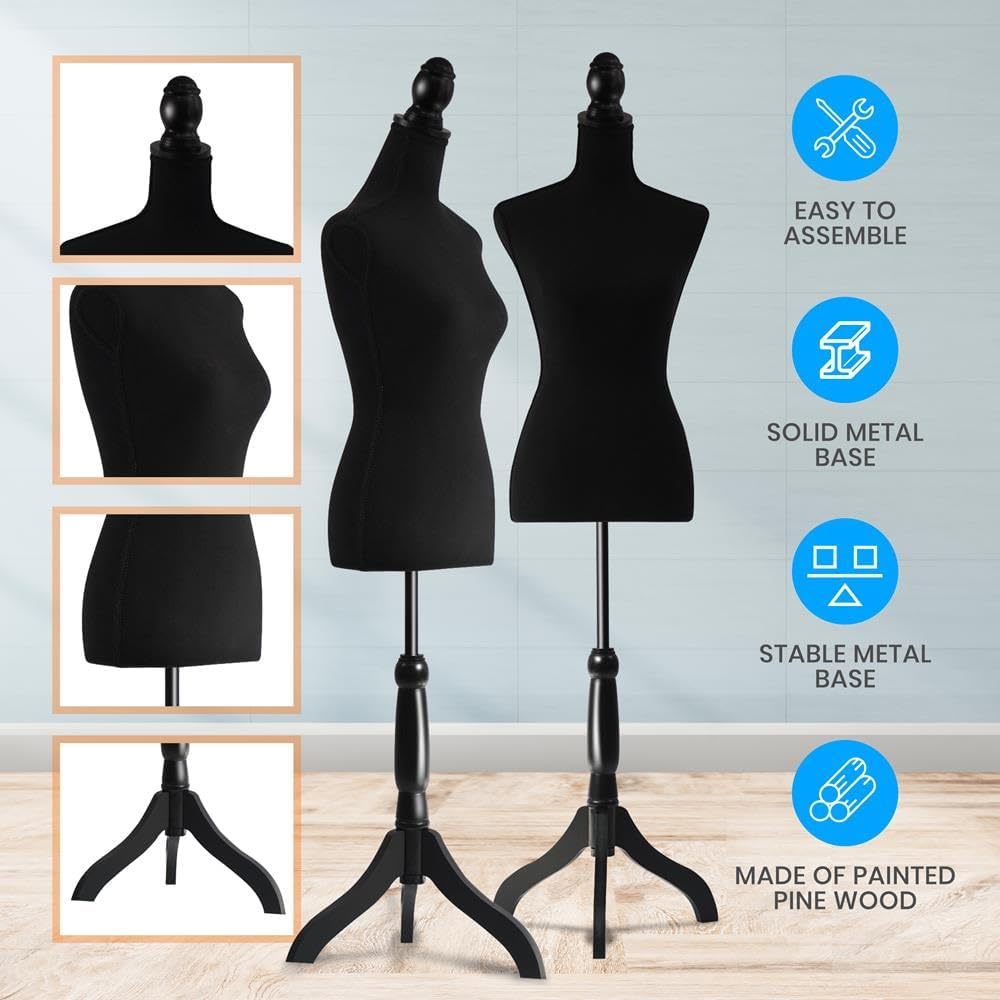 Female Torso Mannequin Display - Sturdy and Durable, Adjustable Dress Form (52-64"), Lightweight, Easy-to-Assemble