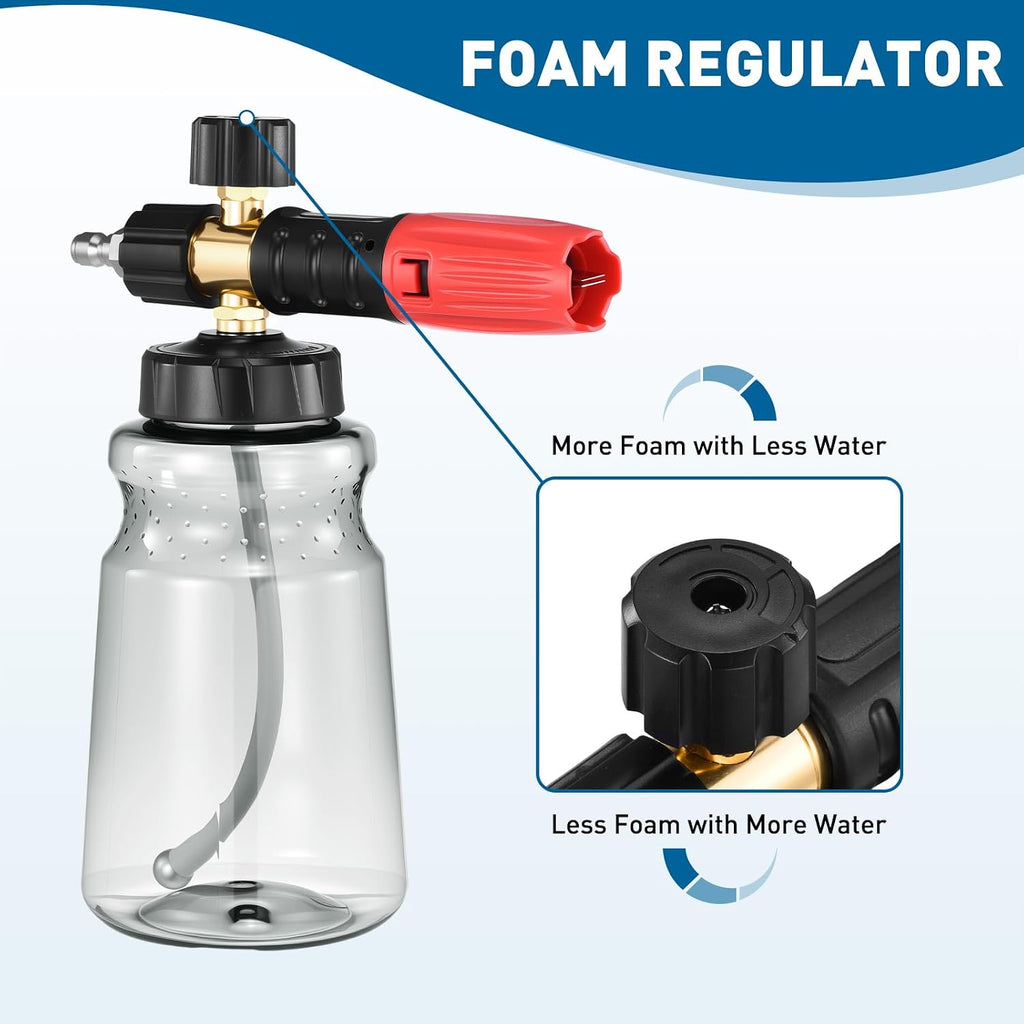 Foam Cannon for Pressure Washer, 1L Thick Foam Lance Soap Dispenser for Car Washing with Adjustable Thick Foam with