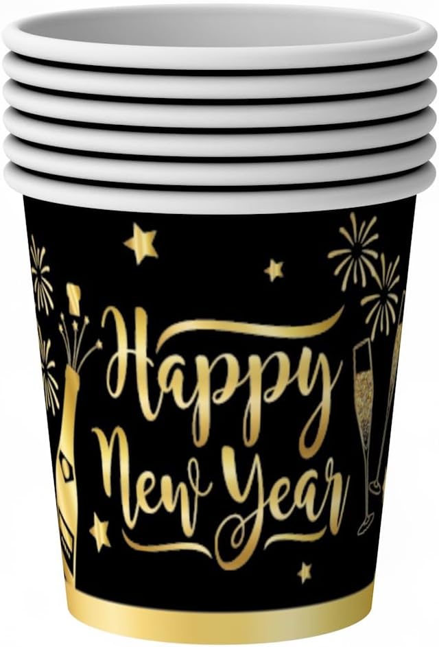Happy New Years Eve Party Supplies Kit – New Year Eve Decorations Banner Plates and Napkins Cups Forks Tablecloth