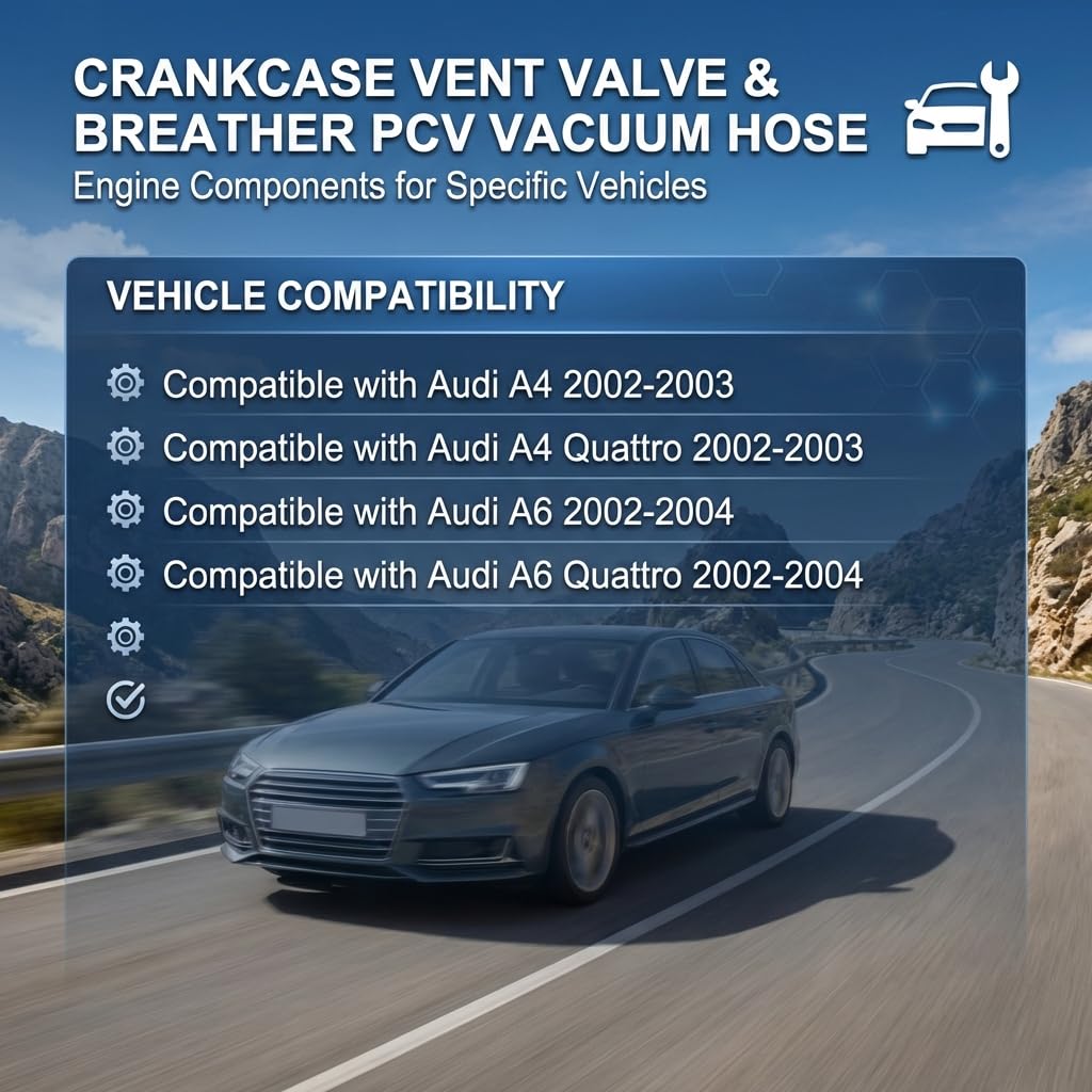 Crankcase Vent Valve and Breather PCV Vacuum Hose Kit For Audi A4 A6 02-04