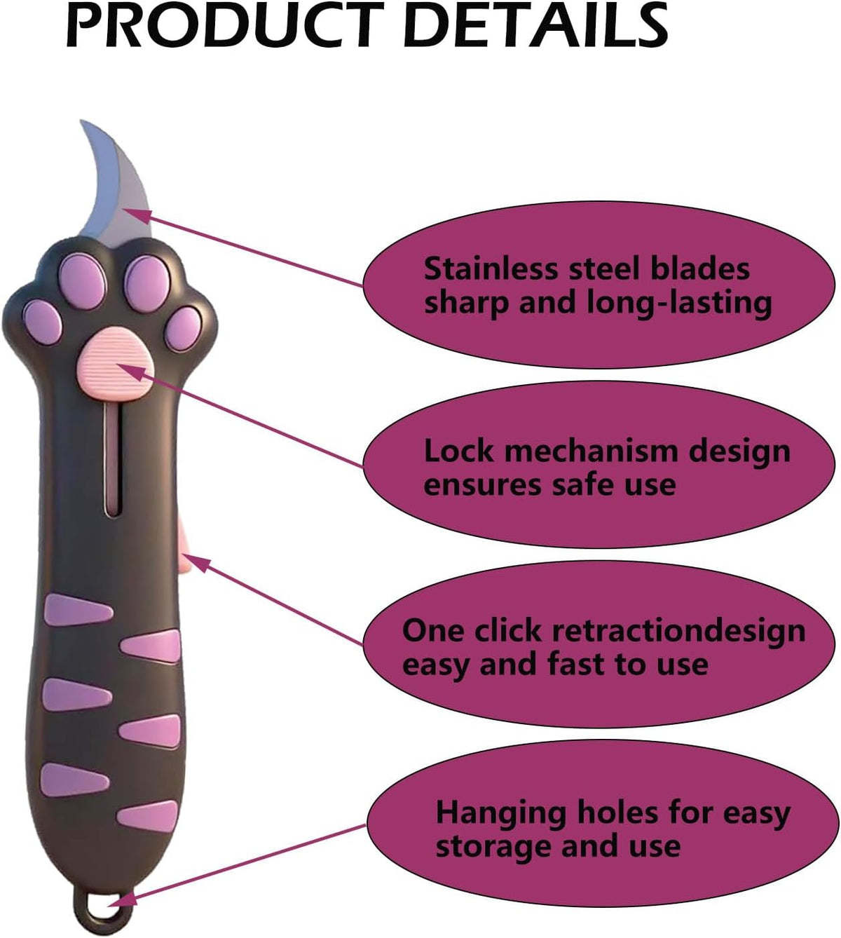 Cat Claw Box Cutter,Portable Retractable Cute Cat Paw Box Knife