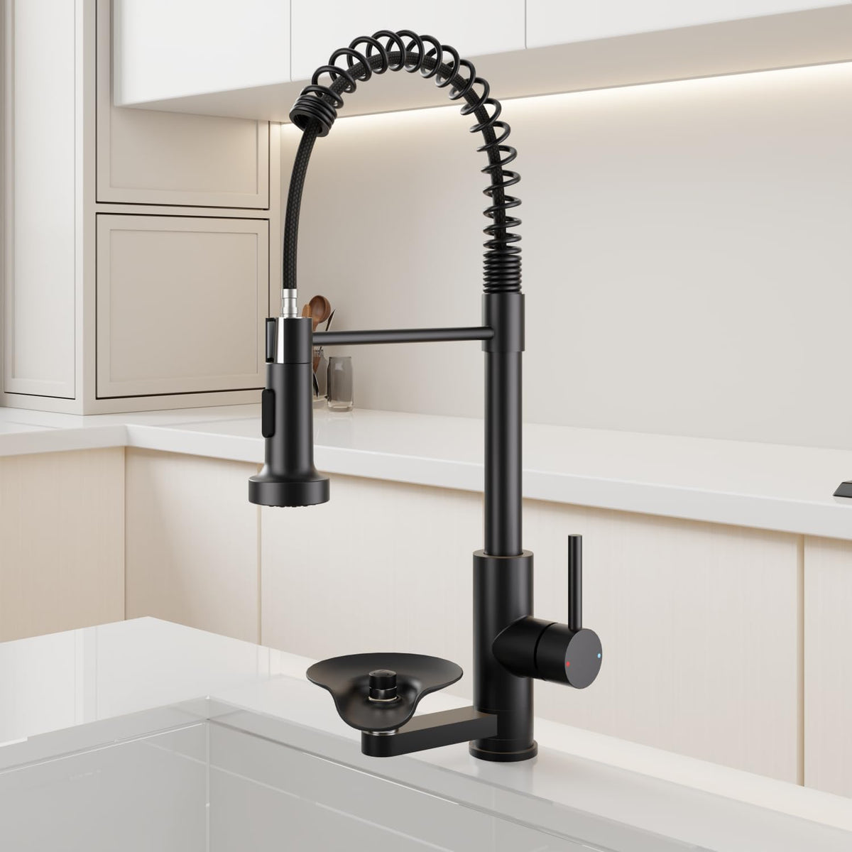 Kitchen Sink Pull Down Faucet with Cup Washer Single Handle Commercial Industrial Pull Out Spring Faucets with Glass