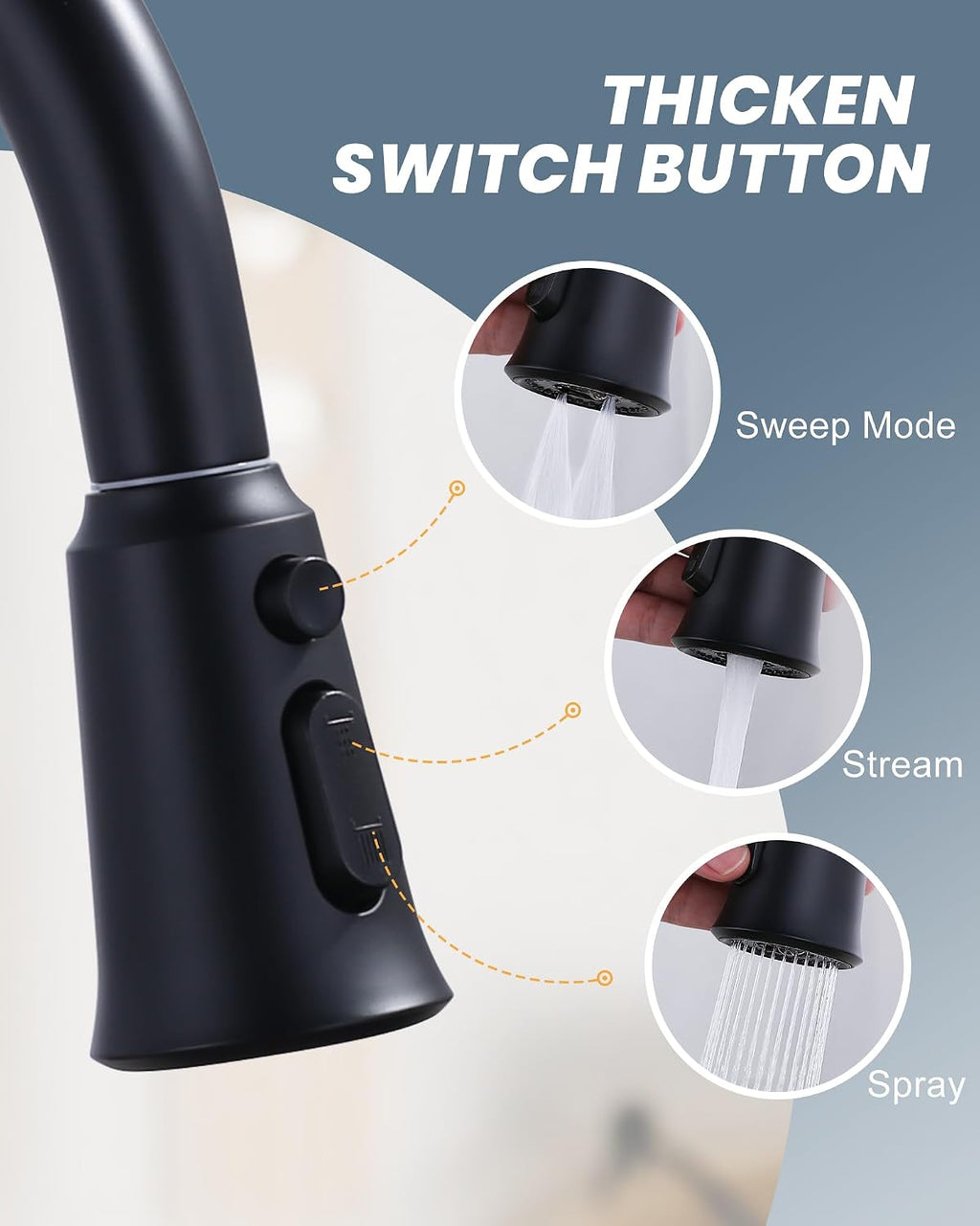 Kitchen Faucet Head Replacement, 3 Function Pull Down Faucet Sprayer Head with 13 Adapters, Matte Black Kitchen