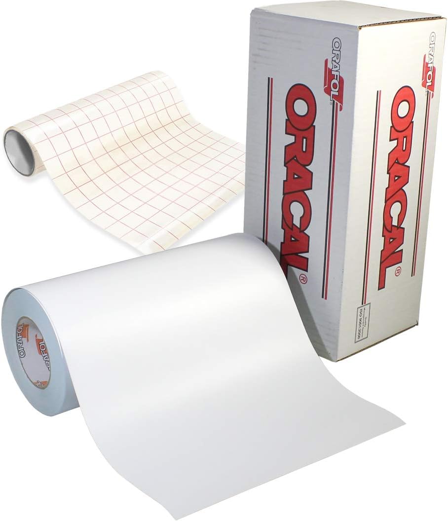 651 Matte White Adhesive Craft Vinyl 12 Inches Roll For Cameo, Cricut & Silhouette Including Free Roll Of Clear