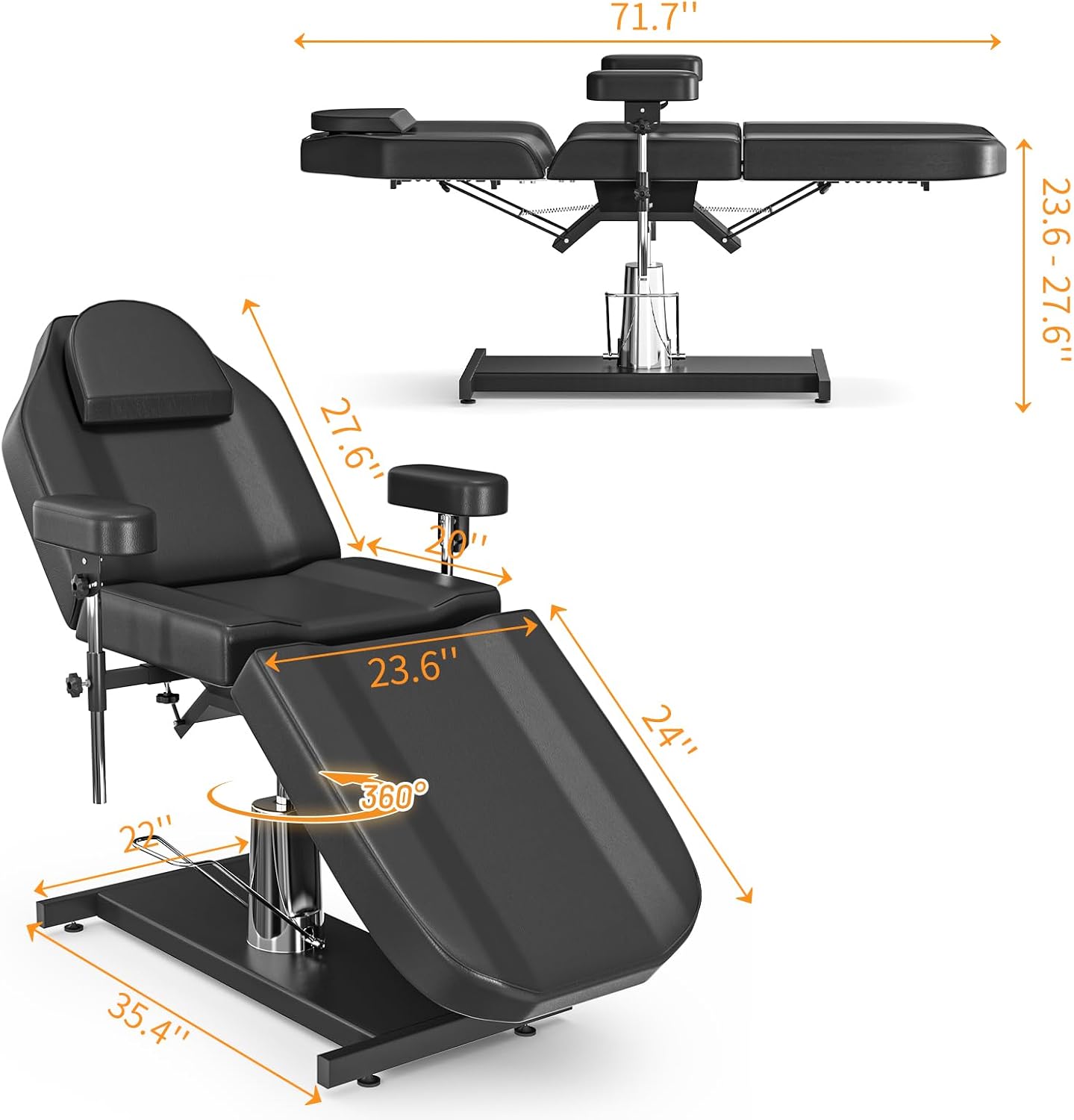 Black Hydraulic Tattoo Chair for Client Spa Bed for Esthetician