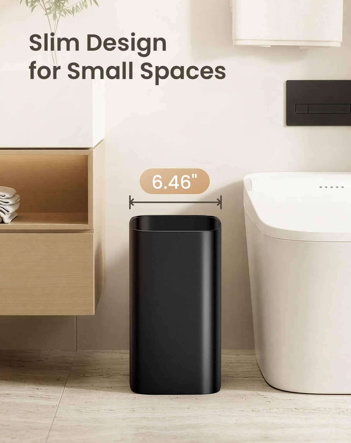 3.4 Gallons Bathroom Trash Can, Small Under Sink Wastebasket, Black