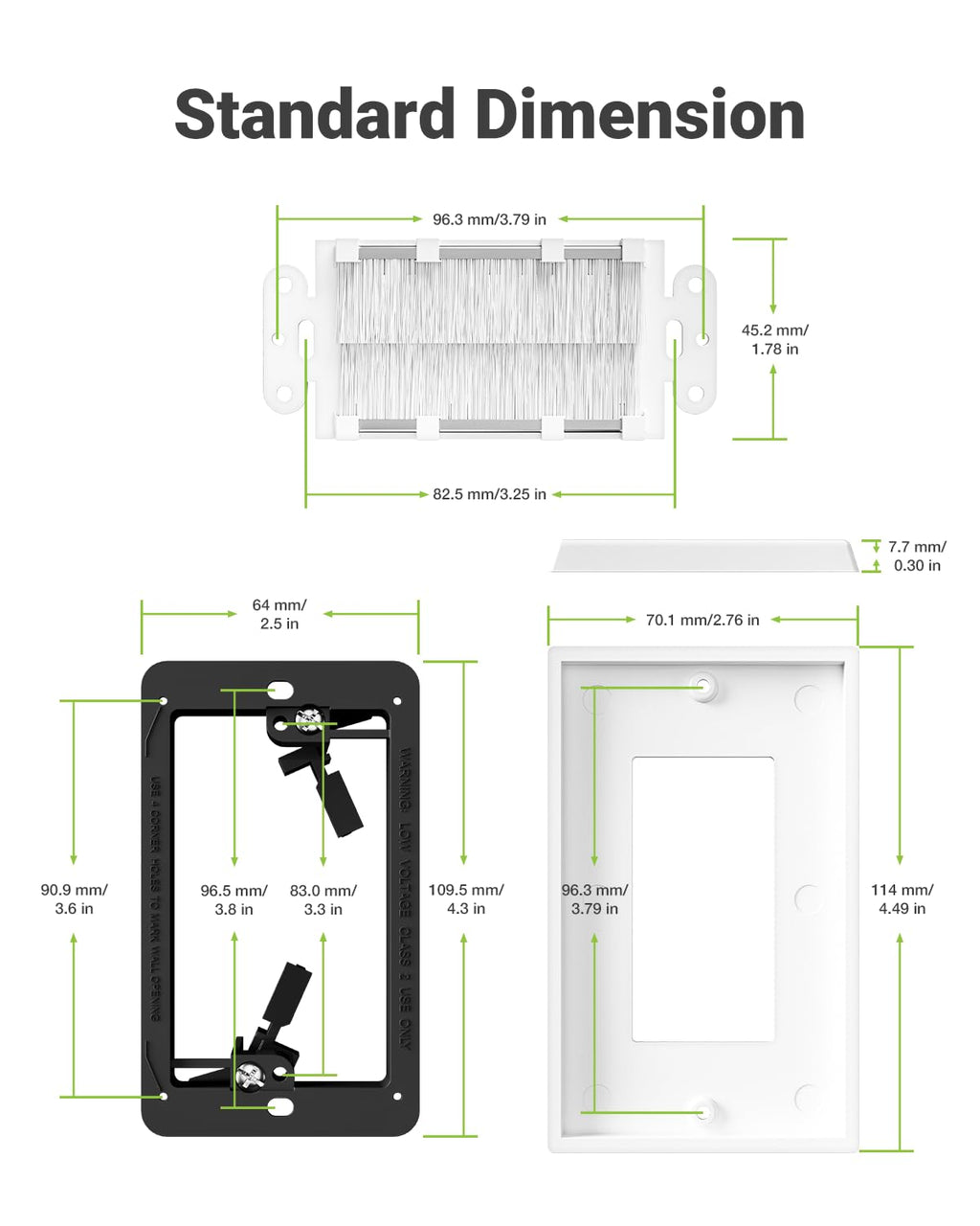 LEENUE Brush Wall Plate with Mounting Bracket, Cable Pass Through