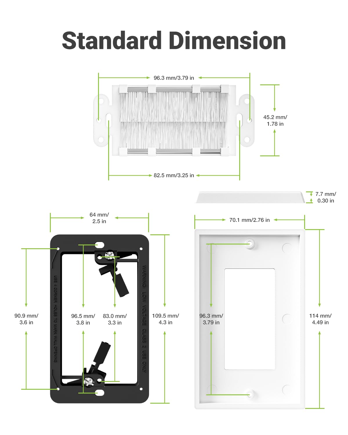 LEENUE Brush Wall Plate with Mounting Bracket, Cable Pass Through