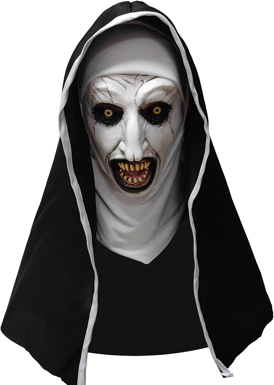 Halloween Scary Nun Mask, Black and White Latex Full Head Mask, Horror Cosplay Party Costume Accessory