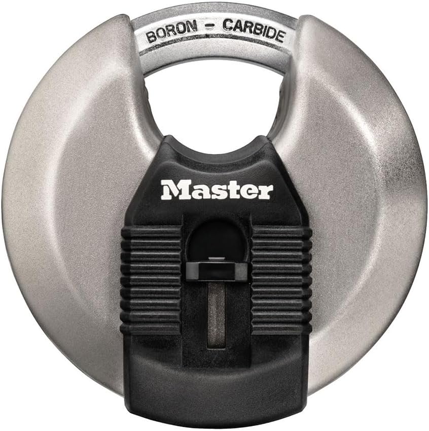 3-1/8" Wide Disc Padlock, Heavy-Duty Stainless Steel, M50XKA | Discus Lock For Storage Units, Sheds and