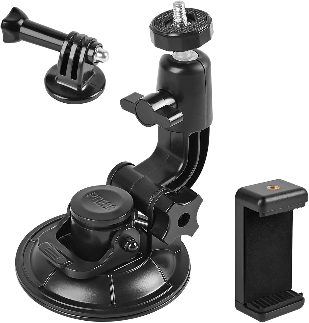 Dash Cam Suction Cup Mount Windshield Camera Holder Stand 9CM with Phone Bracket for GPS Driving DVR Action Camcorder