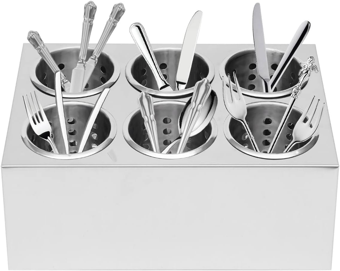 6‑Compartment Stainless Steel Commercial Silverware Holder
