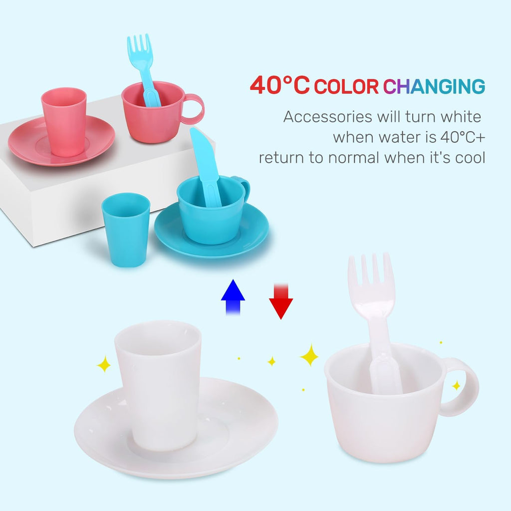 Color Changing Kitchen Sink Toys, Children Electric Dishwasher Playing Toy with Running Water, Upgraded Faucet