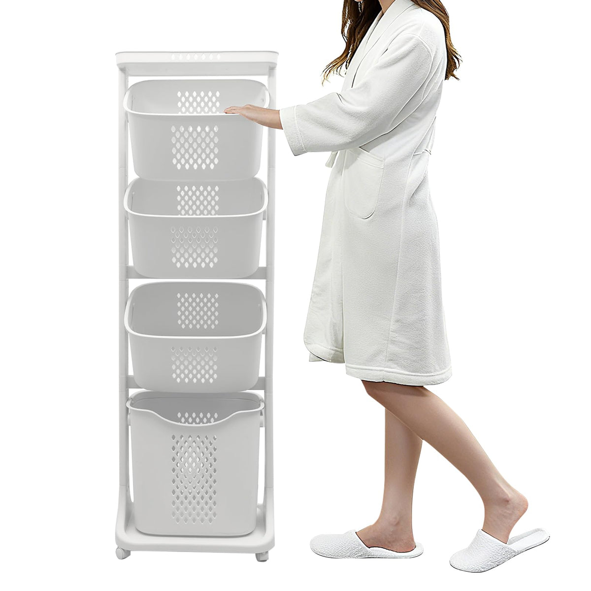 4-Tier Laundry Hamper Sorter, Vertical Laundry Baskets with Wheel