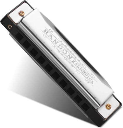 Silver Harmonica Key of C with Case, 10 Holes 20 Tones Diatonic Harmonicas Mouth Organ, Blues Harmonica for