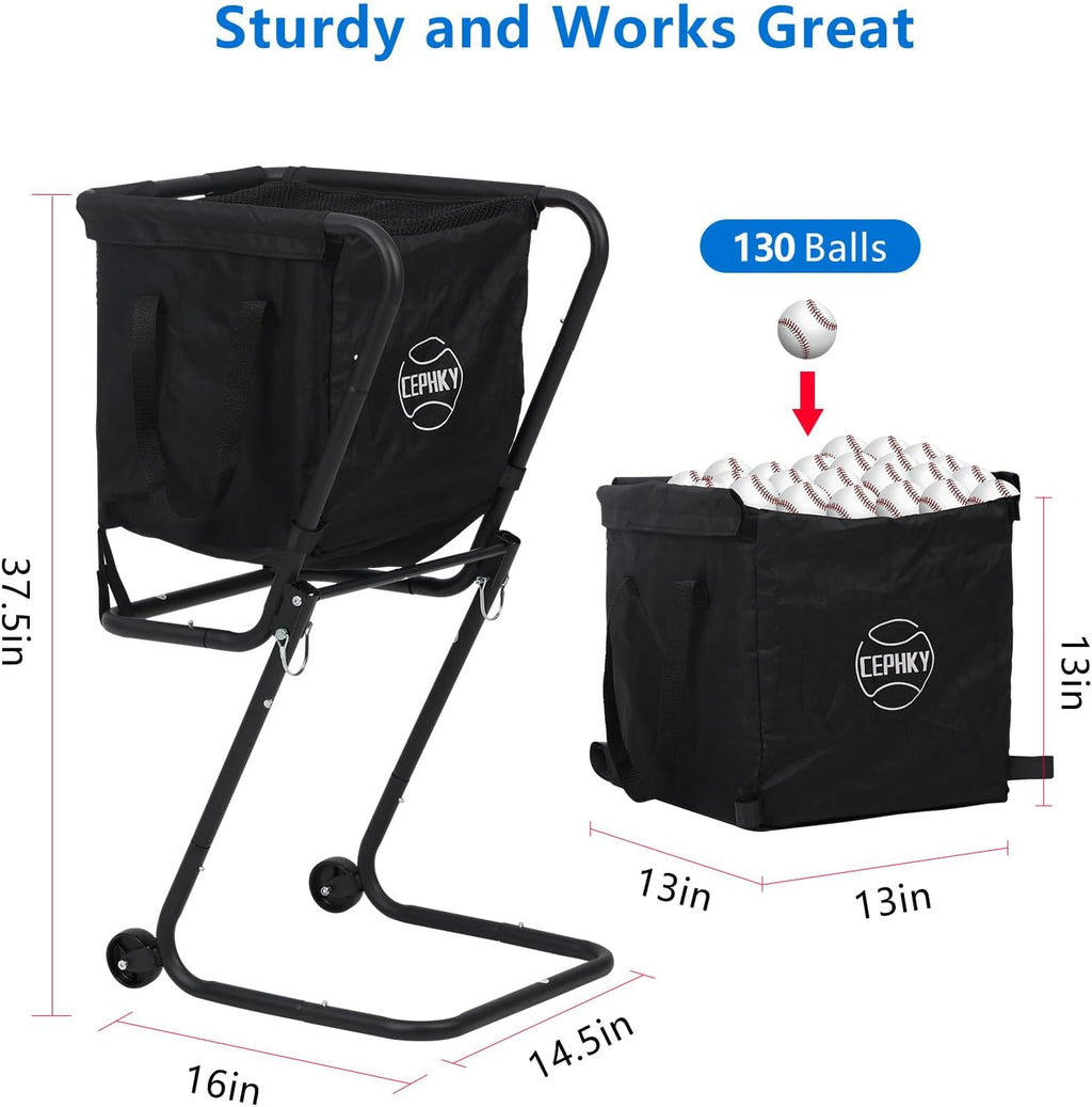 Portable Tennis Ball Hopper with Wheels, Foldable Ball Caddy Holder for Baseball, Pickleball, Softball and Tennis