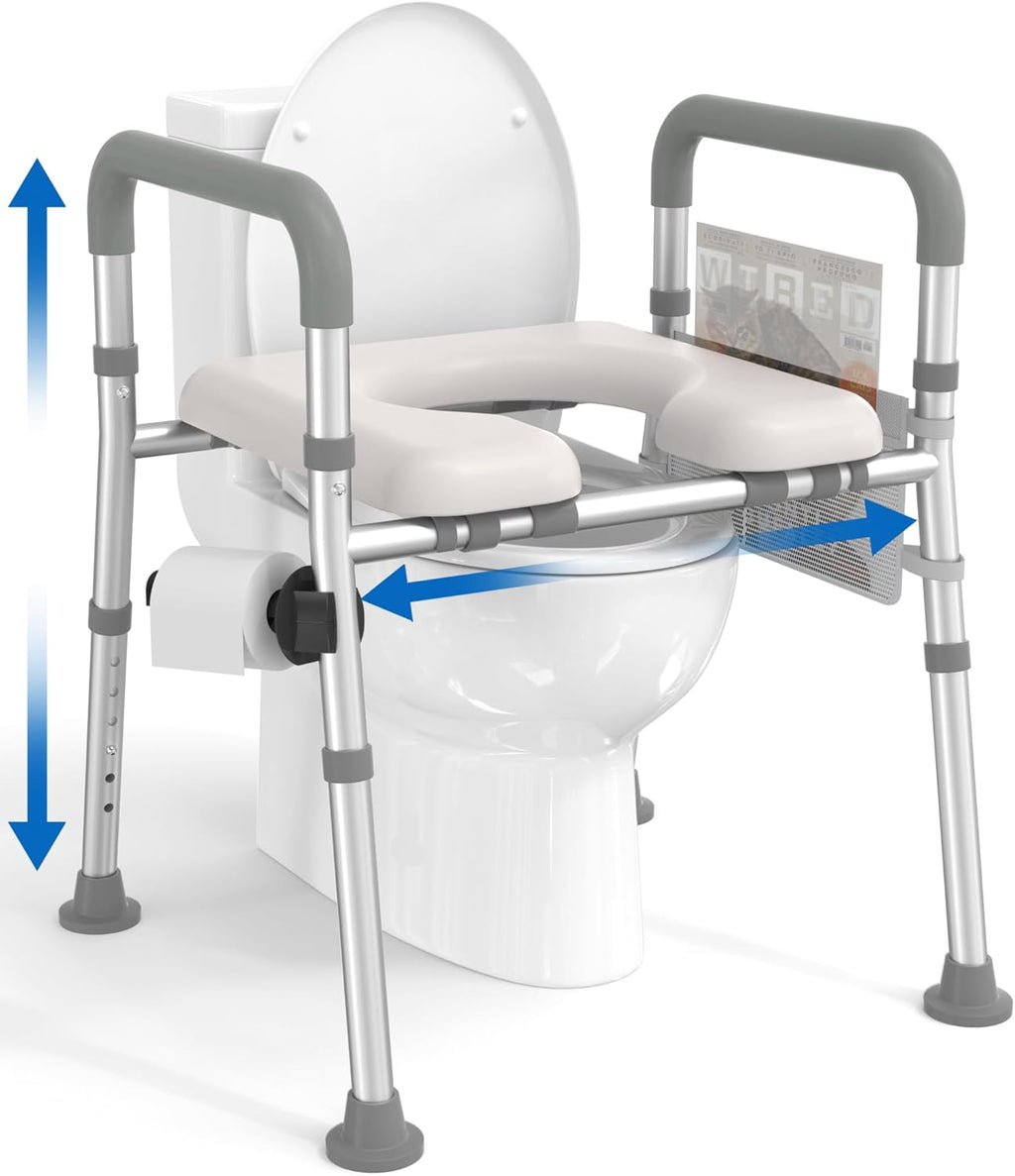 Raised Toilet Seat with Handles, Toilet Seat Riser for Seniors with Adjustable Height & Width, 400lb Handicap