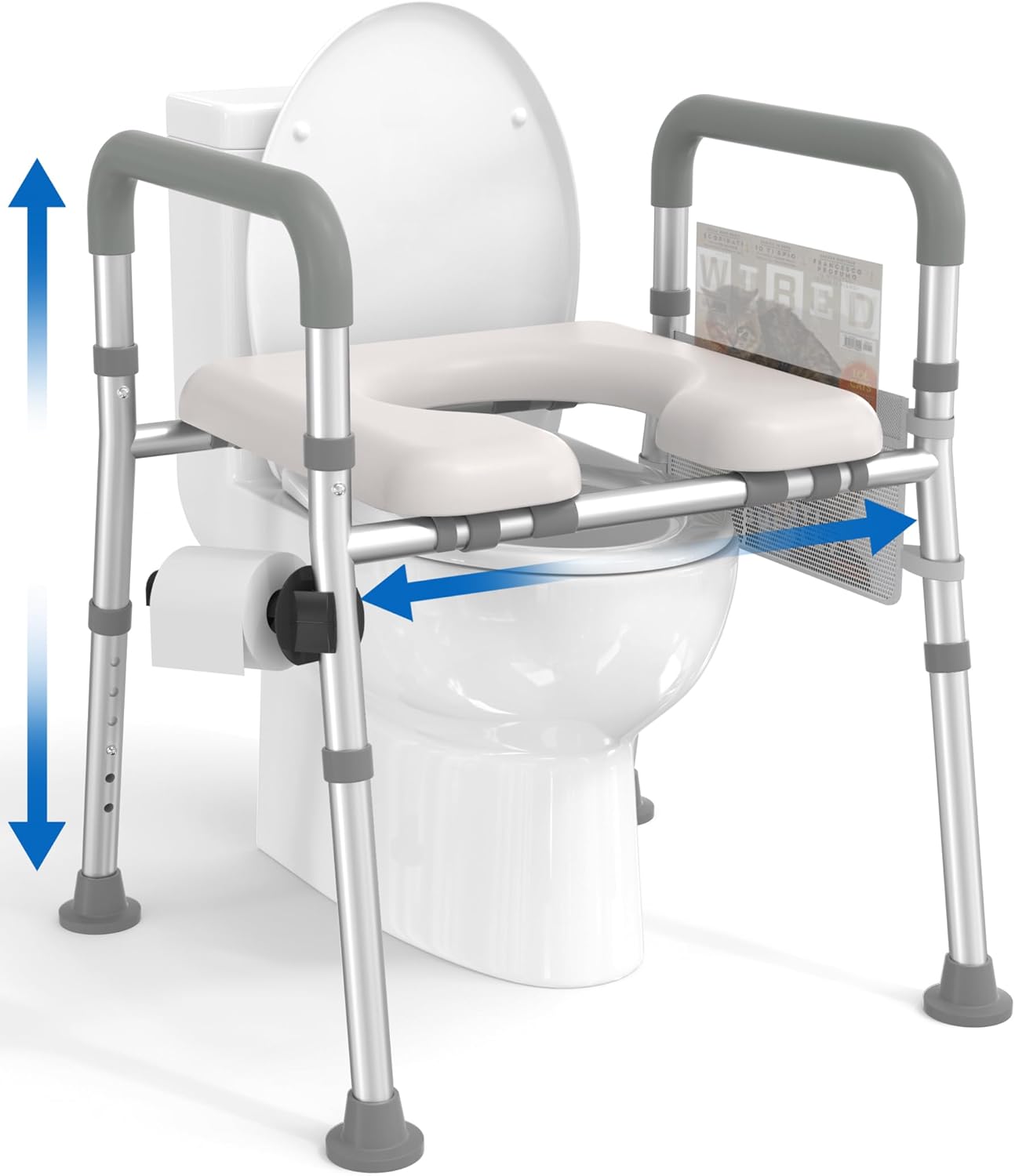 Raised Toilet Seat with Handles, Toilet Seat Riser for Seniors with Adjustable Height & Width, 400lb Handicap