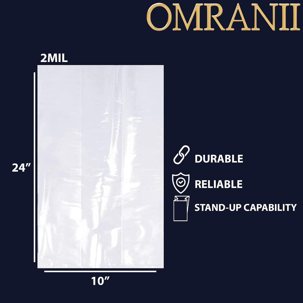 Clear Gusseted Bags, 2Mil 10" X 8" X 24" & 100 Bags | LDPE Material, For Food Packaging, Storage & Display | Heat