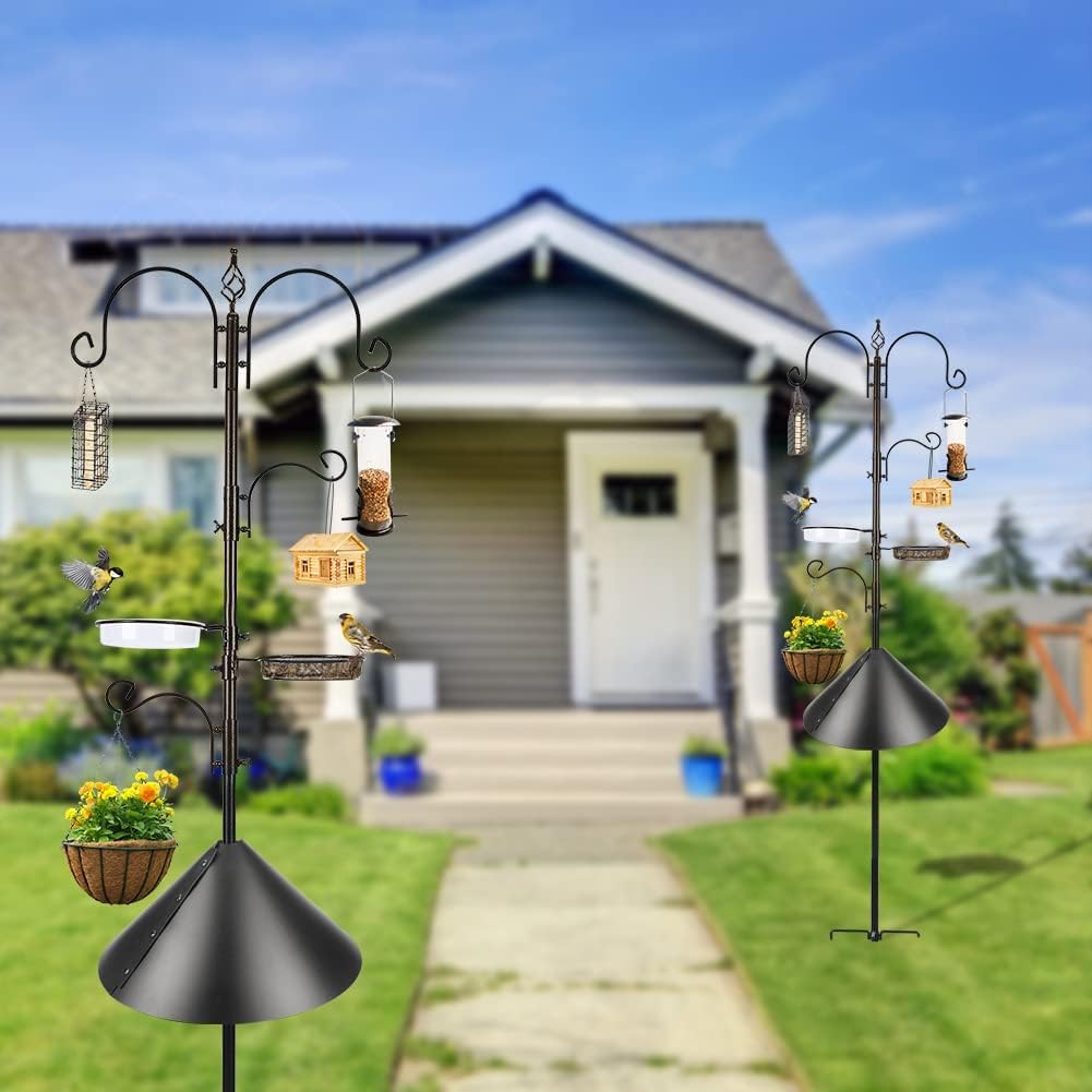 Bird Feeder Pole with Squirrel Baffle - Deluxe Feeder Station Kit Includes Suet Cage, Wild Bird Feeders & Planter