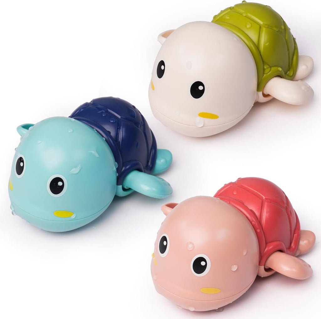 Bath Toys 3 Pack with 3 Colors | Cute Swimming Turtles Wind Up Toys for Baby Toddlers 1+ Years Old | Floating Bath &