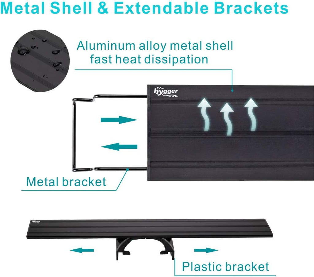 14W Full Spectrum Aquarium Light with Aluminum Alloy Shell Extendable Brackets, White Blue Red LEDs, External