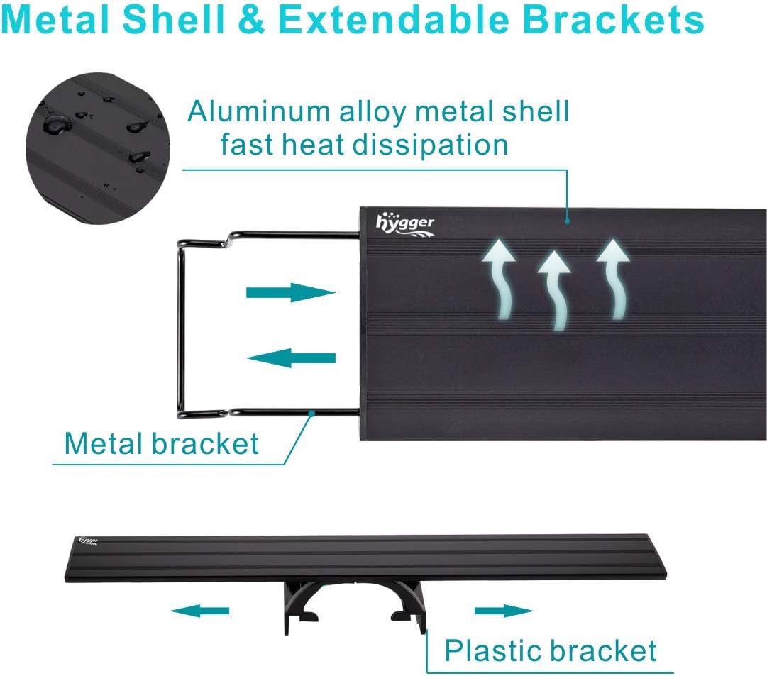14W Full Spectrum Aquarium Light with Aluminum Alloy Shell Extendable Brackets, White Blue Red LEDs, External
