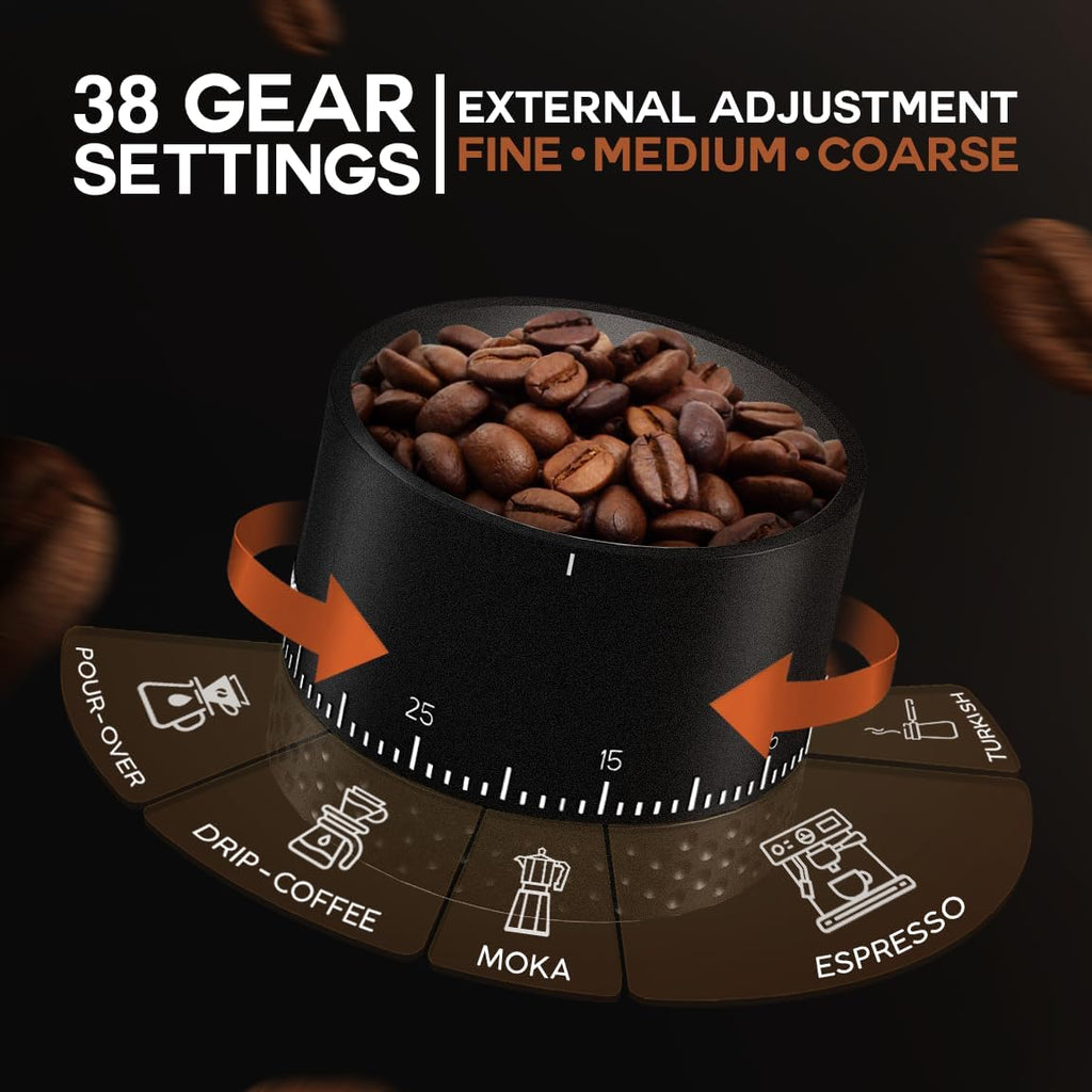 Burr Coffee Grinder - Portable Espresso Grinder with Stainless Steel Conical Mill for Travel, Camping