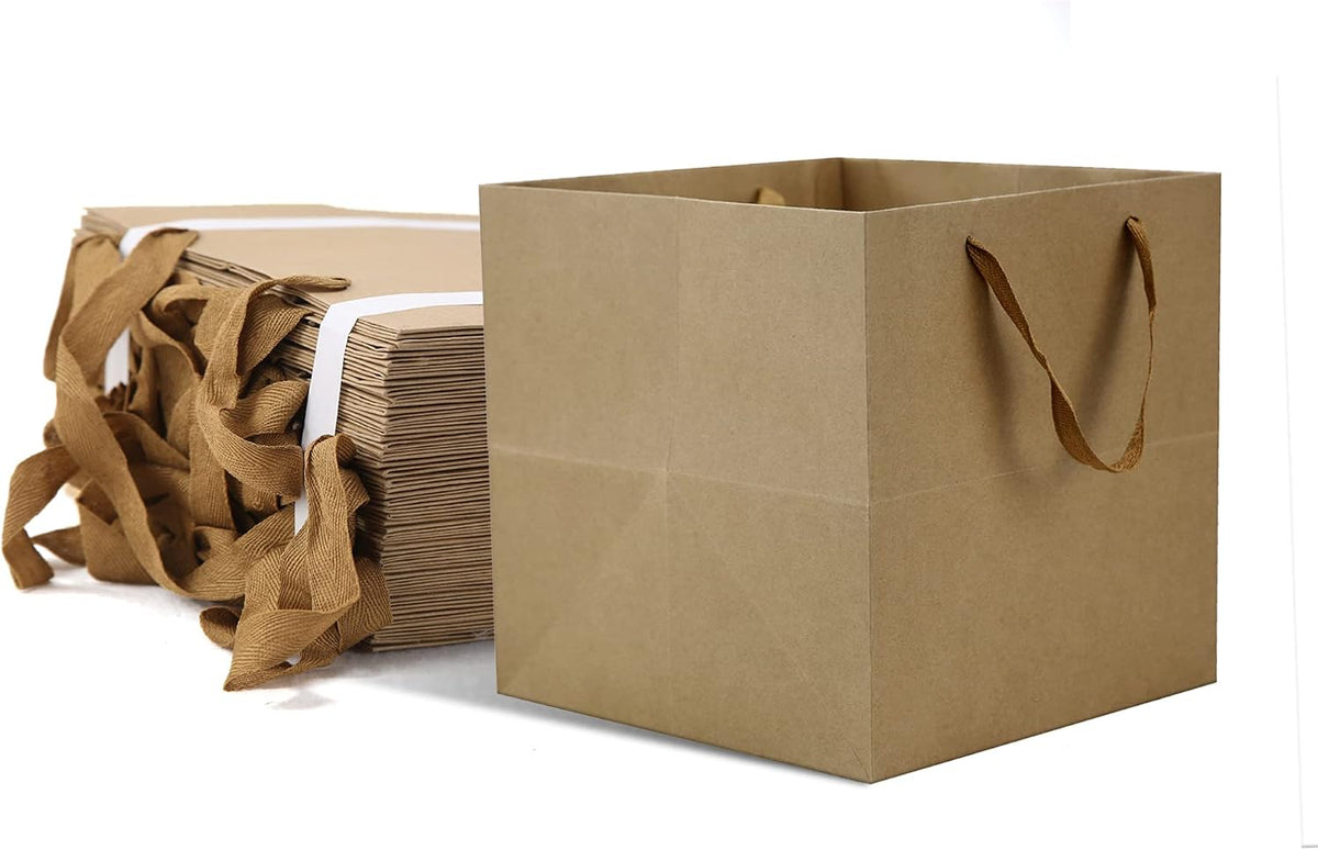 Medium Brown Gift Bags with Handles, 12 Pack, 8x8x8 IN
