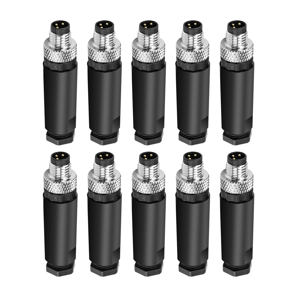 10Pcs M8 3Pin Male Industrial Aviation Connector (A-Code) Waterproof, Sensor Plug Field-Assemblable 8mm Circular Socket Panels Adapter IP67