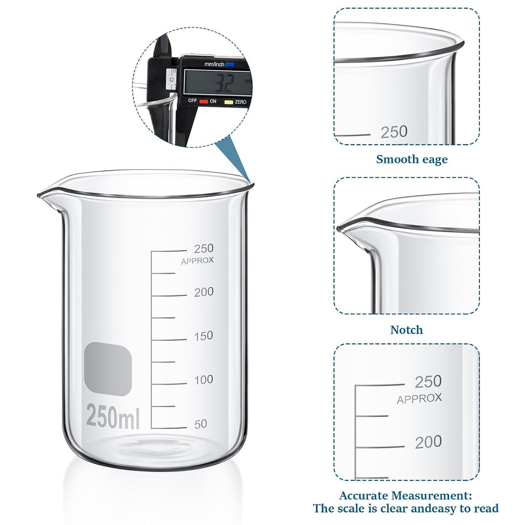 20 Pcs 50/100/250/500/1000ml Lab Glassware Beaker Set Include Graduated Cylinder, Glass Beaker Set, Glass Dropper