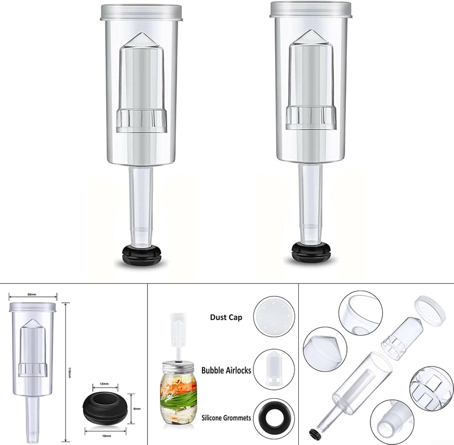 3-pcs Airlock Set with Grommet Brewing | Wine Making and Fermentation, PP Plastic with Silicone Seal, 1/2 in Lid Hole
