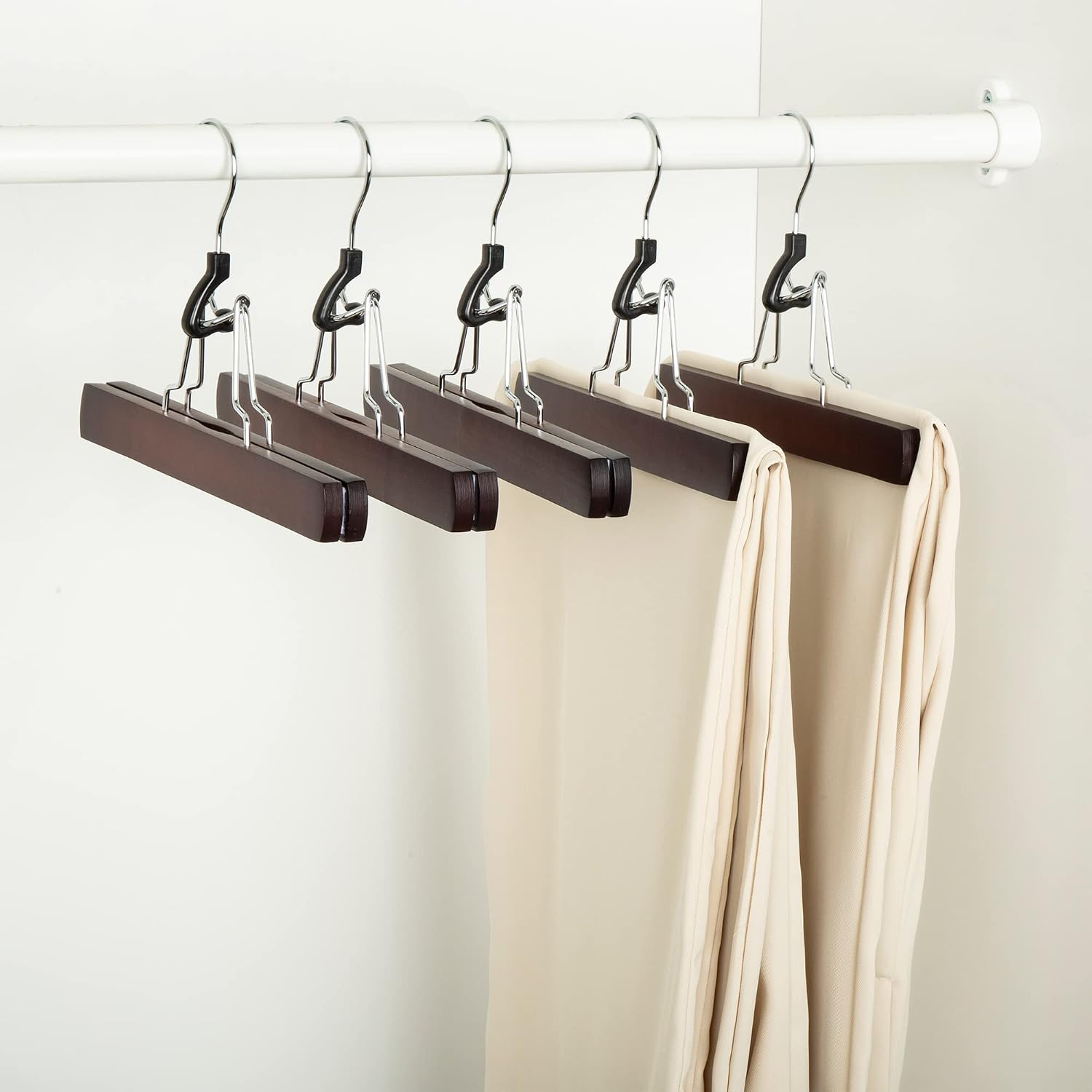 Wooden Pants Hangers Closet Organizer, Cherry, 10-Pack