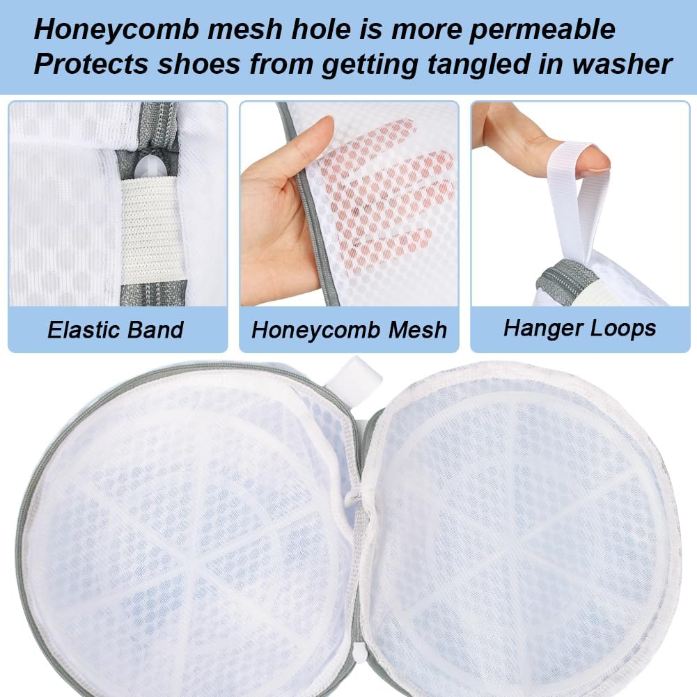 Shoe Washing Machine Bag, 2 Pack Honeycomb Mesh Laundry Bag with Zipper for Sneakers, Running Shoes, Sock, Bras