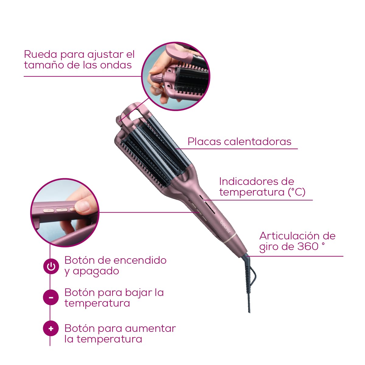 HT65 4-in-1 Wave Styler, 3 Barrel Curling Iron and Crimper, Adjustable Deep Hair Waver Wand for Beach, Mermaid