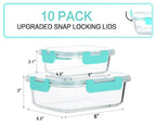 10 Pack Glass Food Storage Containers with Lids, Green