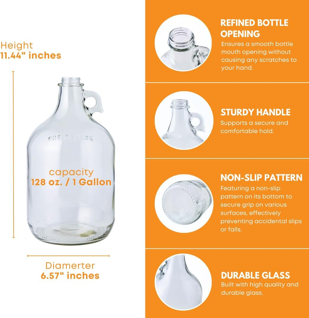 1 Gallon Glass Jug with Black Polyseal Caps, 6.5G Rubber Bungs & Twin Bubble Airlocks – Fermentation Jars for Home