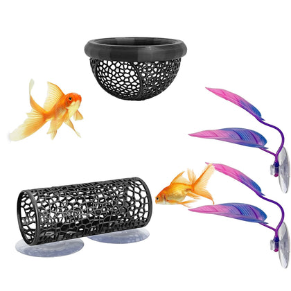 Betta Fish Hammock Set, Suction Tunnel, Aquarium Decor, 4Pcs