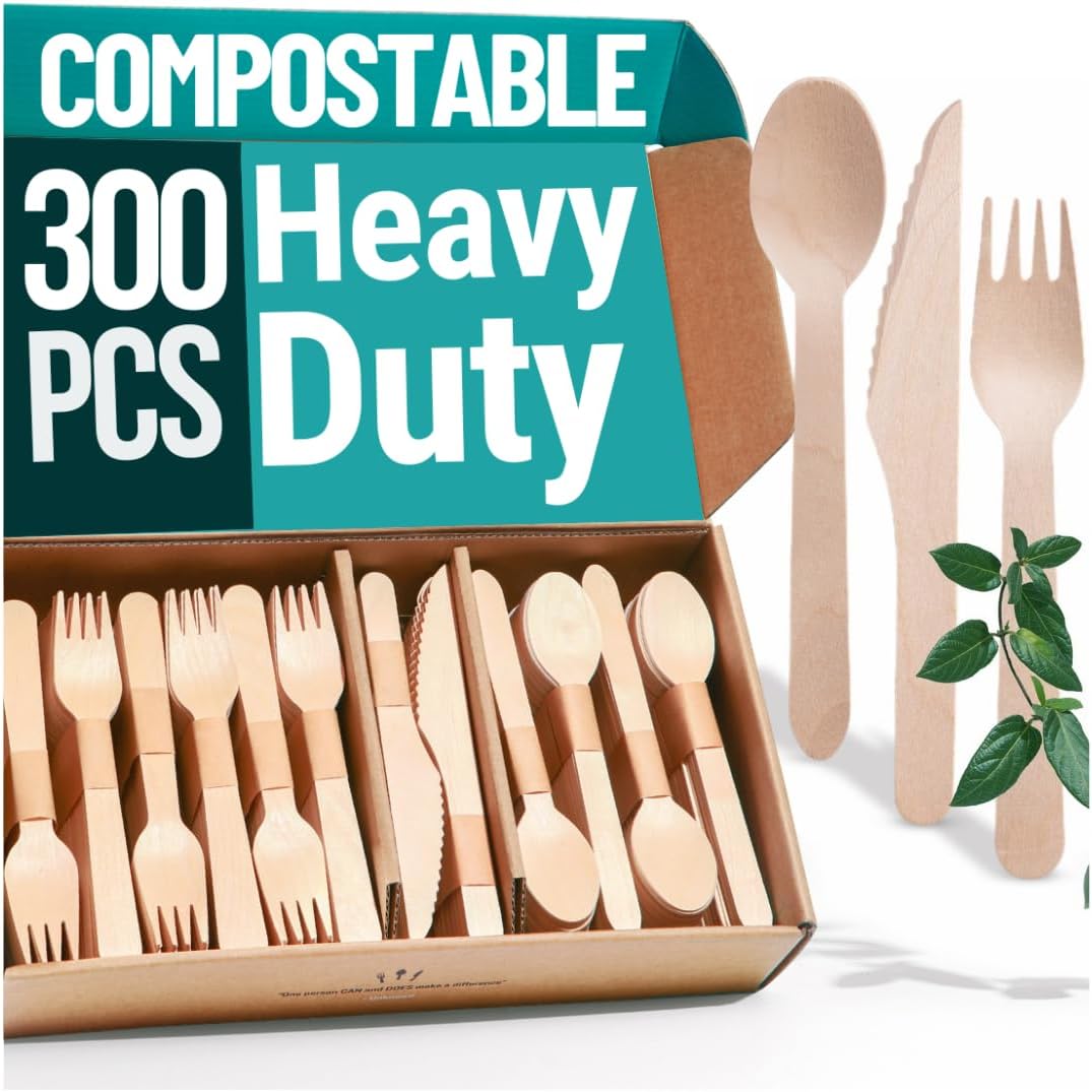 Disposable Wooden Cutlery Set - 300pcs