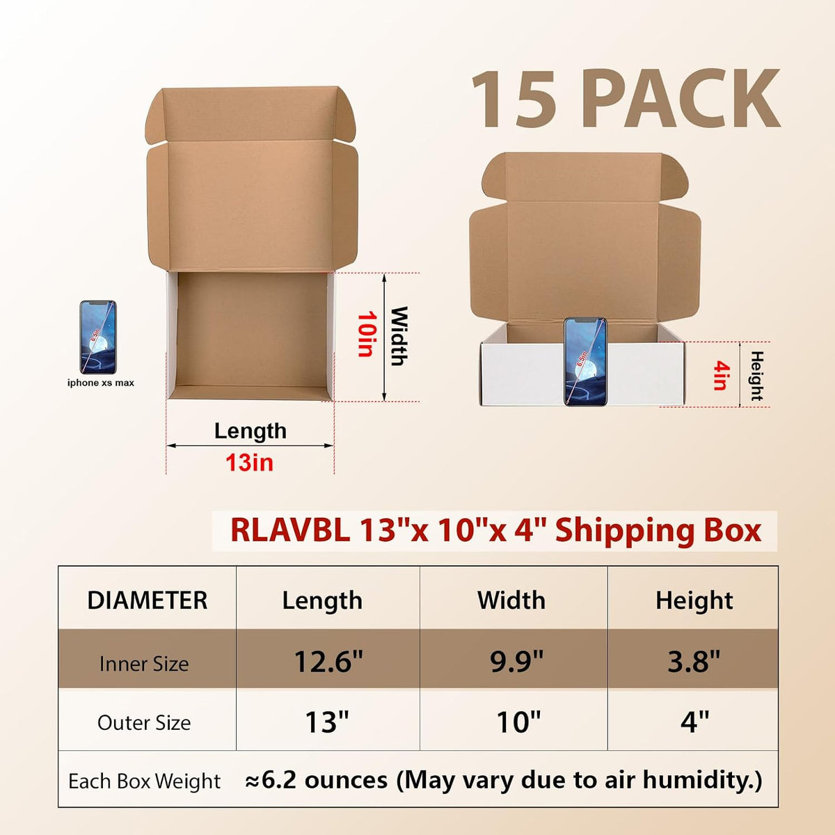 13x10x4 Shipping Boxes Set of 15, White Corrugated Cardboard Mailer Box for Packing, Mailing, Business