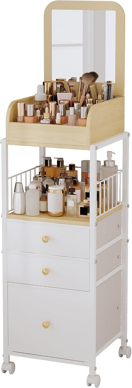 Makeup Cart Organizer with Mirror, Floor Makeup Organizer Large