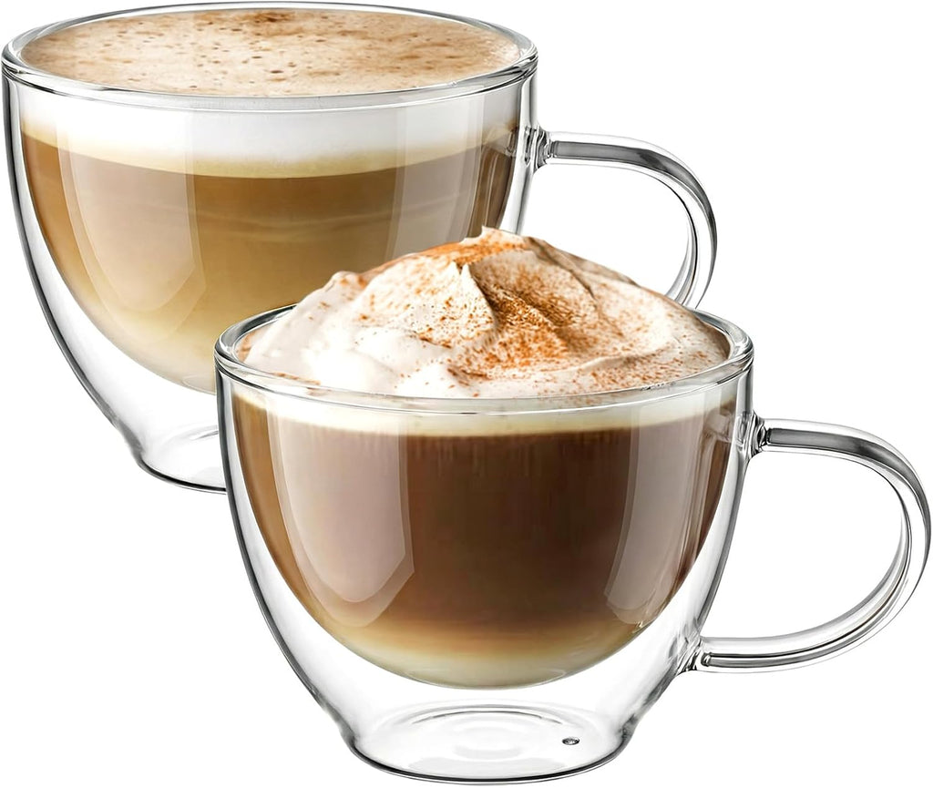 Double Walled Glass Coffee Mug 12 oz Latte Cappuccino Cups Set of 2