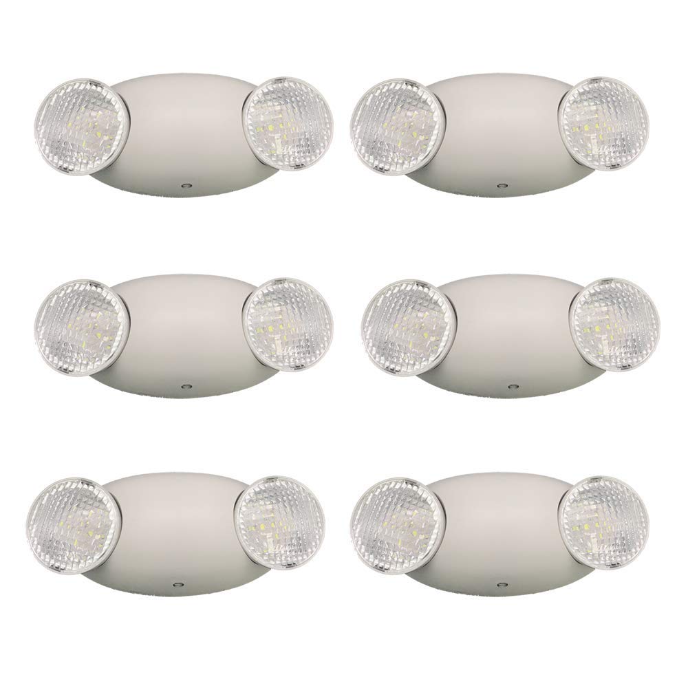 Amazon Basics LED Emergency Light, UL Certified, 6-Pack, Adjustable Two LED Bug Eye Head, Battery Backup, 90-Minute Backup, Nickel Cadmium