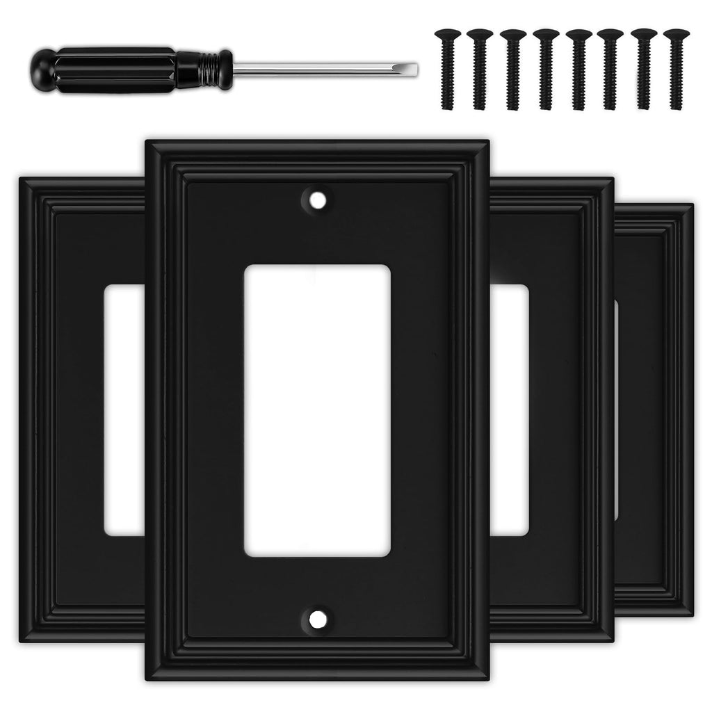 Matte Black Decorative Single Decorator Switch Covers Wall Plate-4 Pack